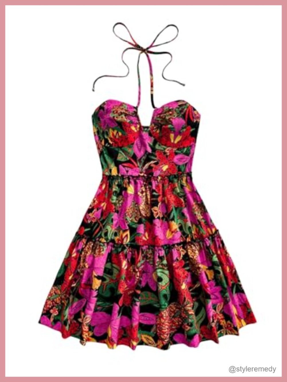 Floerns Sleeveless Halter Milkmaid Boho Floral Mini Dress Ruffle Backless